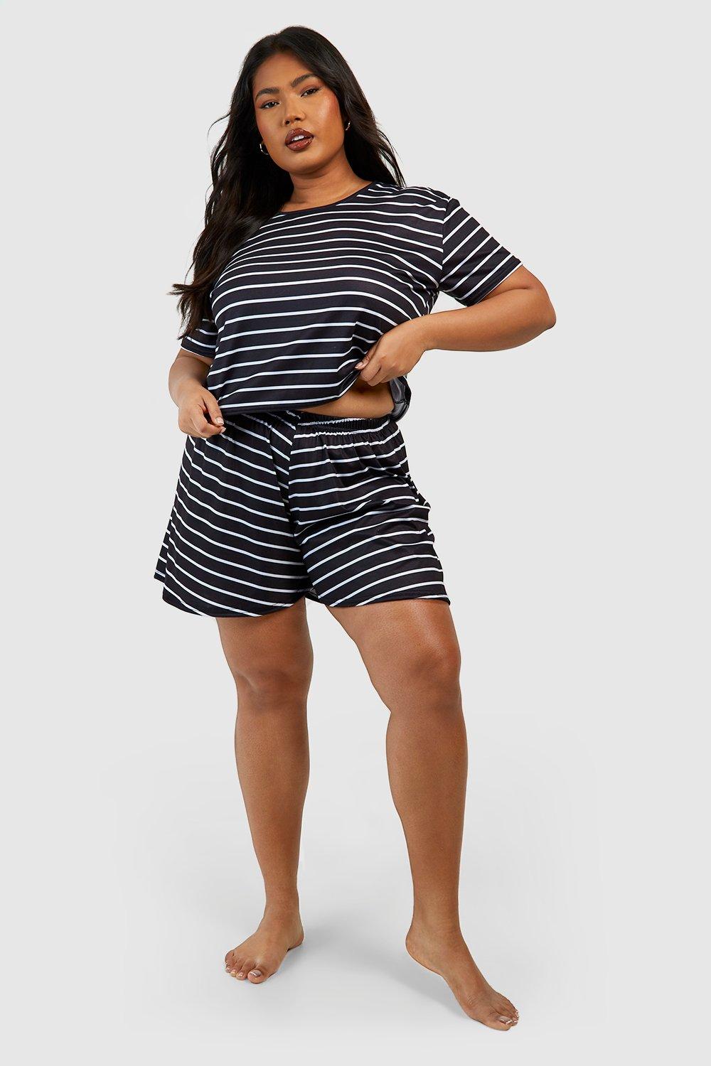 Plus Jersey Knit Stripe T-Shirt Pj Short Set