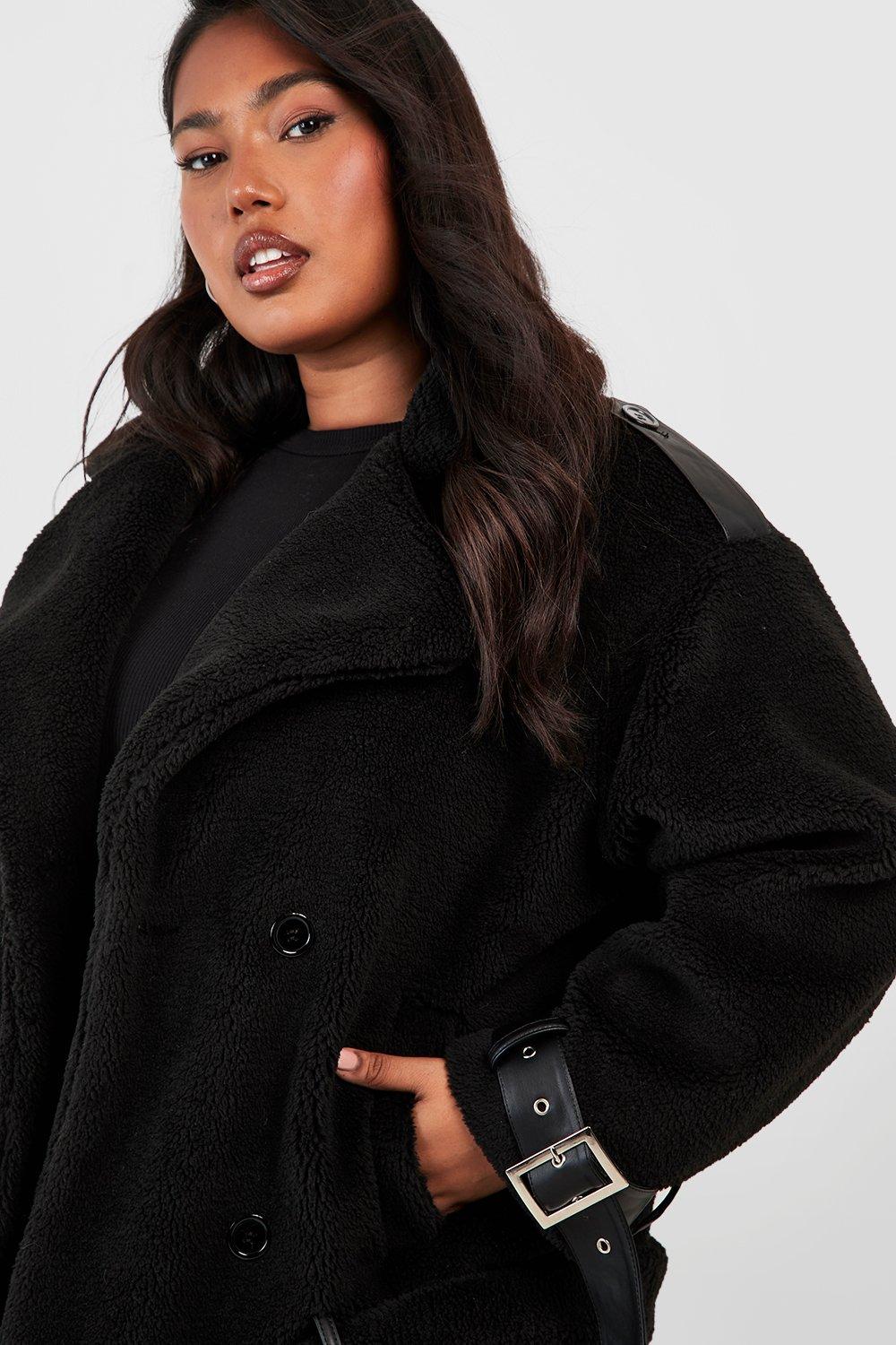 Plus Teddy Fur Belted Aviator Jacket boohoo