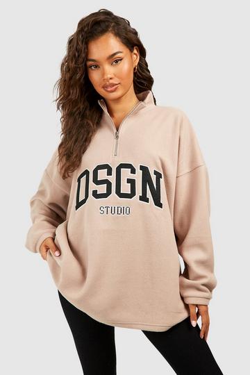 Dsgn Studio Applique Polar Fleece Half Zip Sweatshirt taupe