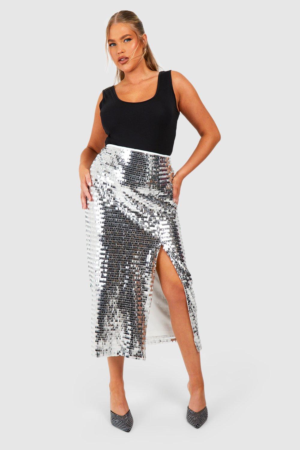 Boohoo silver sequin skirt hotsell