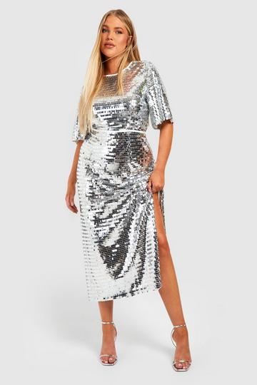 Plus Glitter Midaxi Jurk Met Pailletten silver