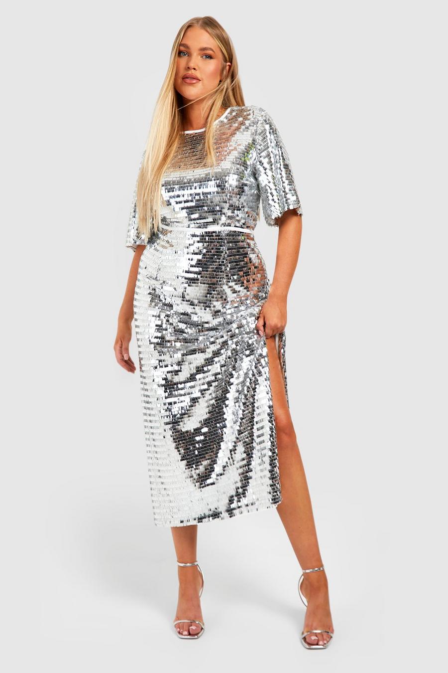 Silver Plus Shard Sequin Midaxi Dress