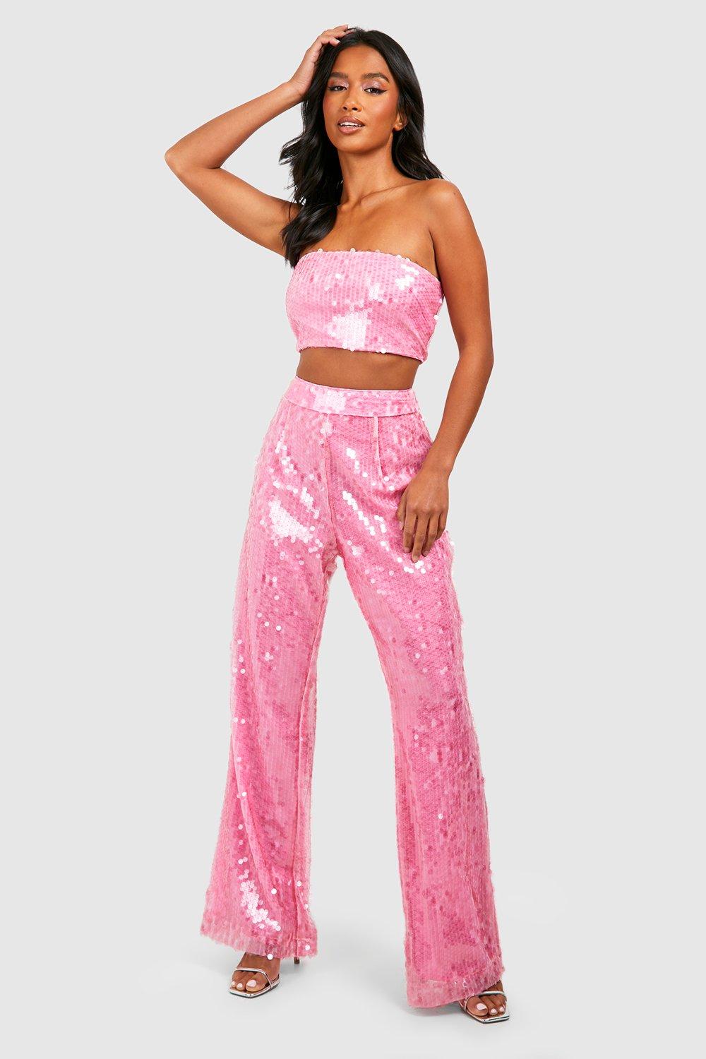 Women's Petite Sequin Wide Leg Trouser