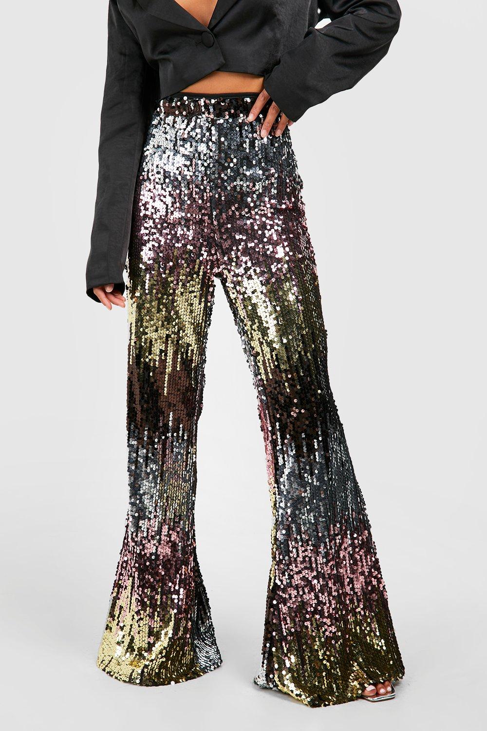 Petite Ombre Sequin Flare Pants | boohoo USA