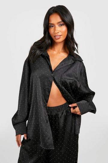 Petite Satin Stud Oversized Shirt black