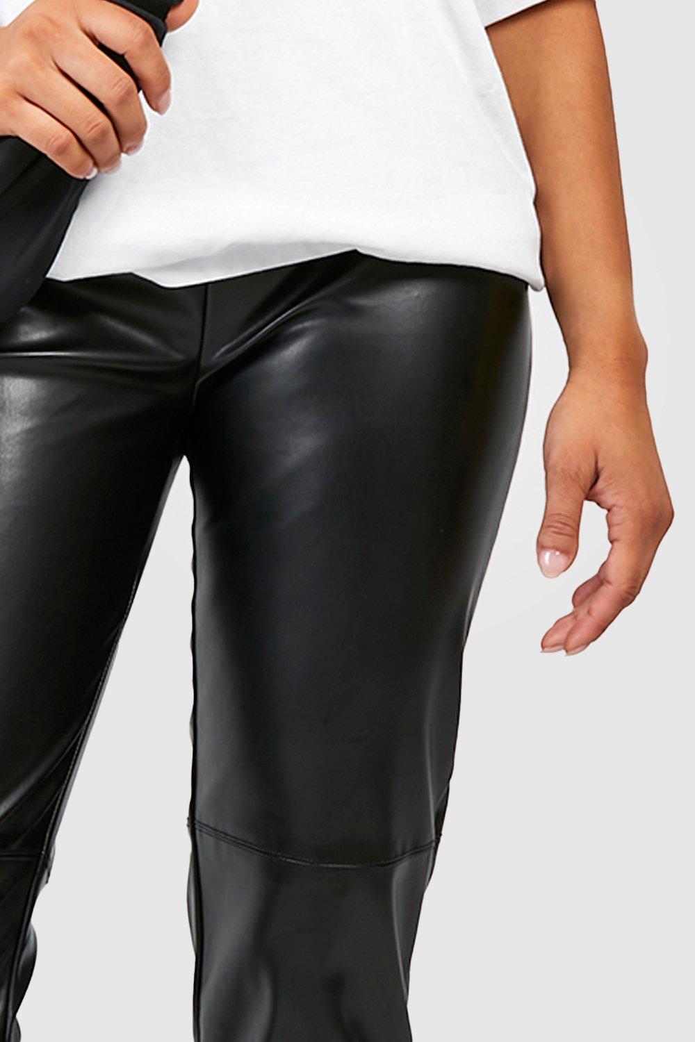 Petite black faux leather skinny trousers