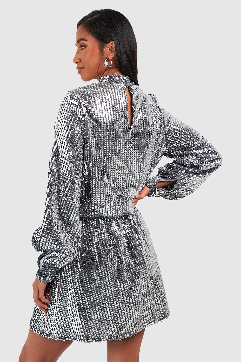 Silver sequin skater dress discount