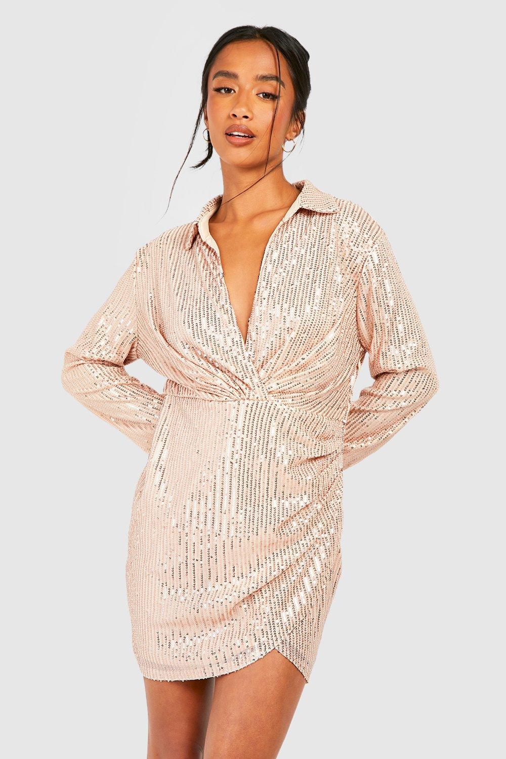 Rose gold sequin outlet wrap dress