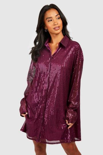 Plum Purple Petite Sequin Shirt Dress