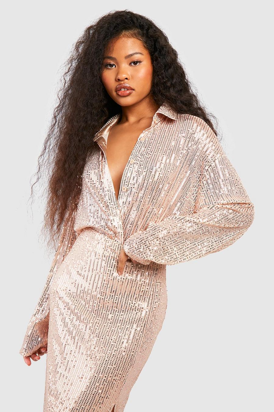 Gold Petite Sequin Shirt  image number 1