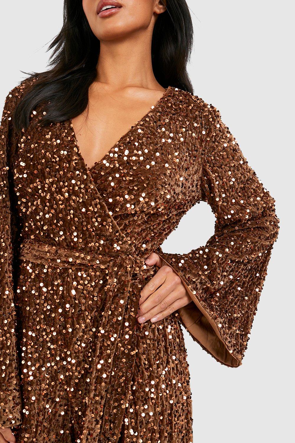 Women's Petite Velvet Sequin Wrap Jumpsuit