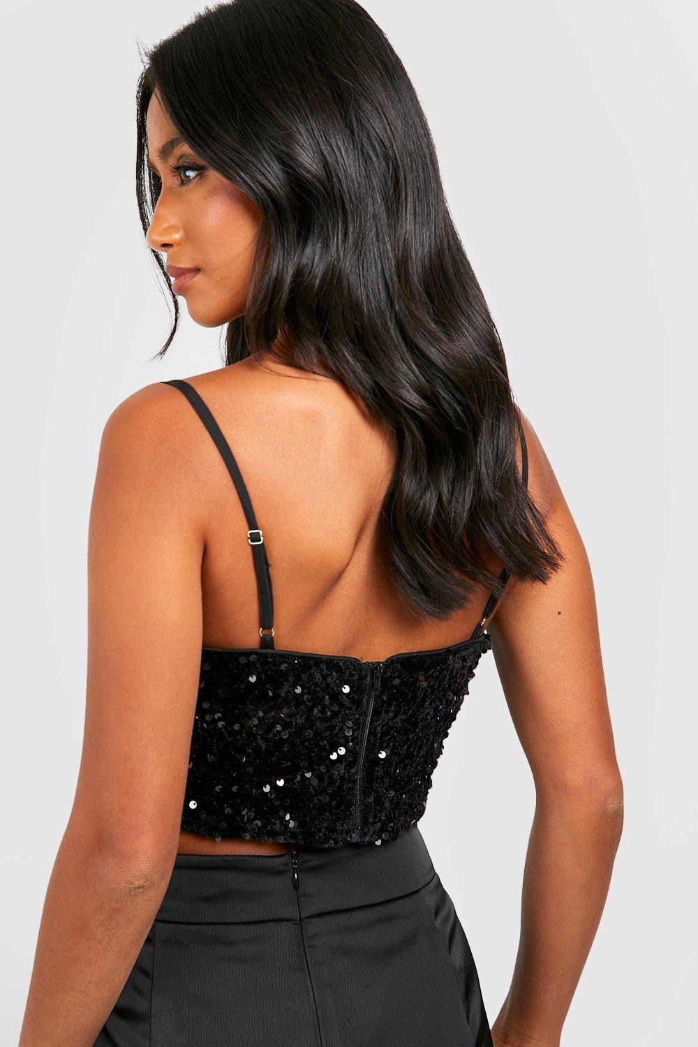 Petite Velvet Sequin Corset Top