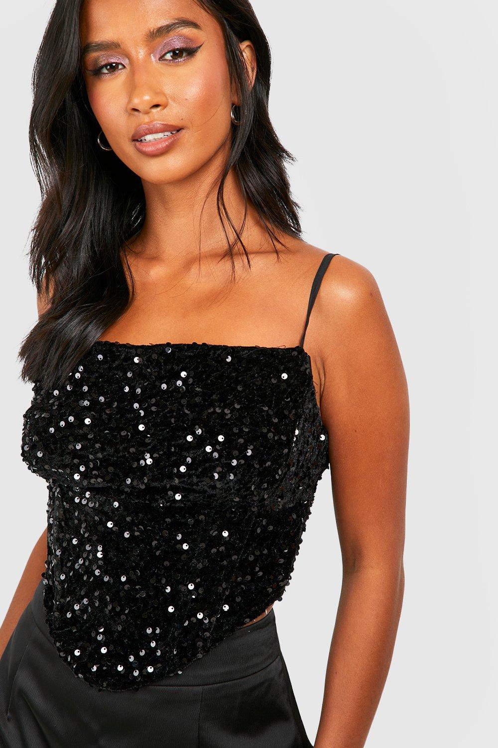 Buy Boohoo Velvet Sequin Corset Top In Black