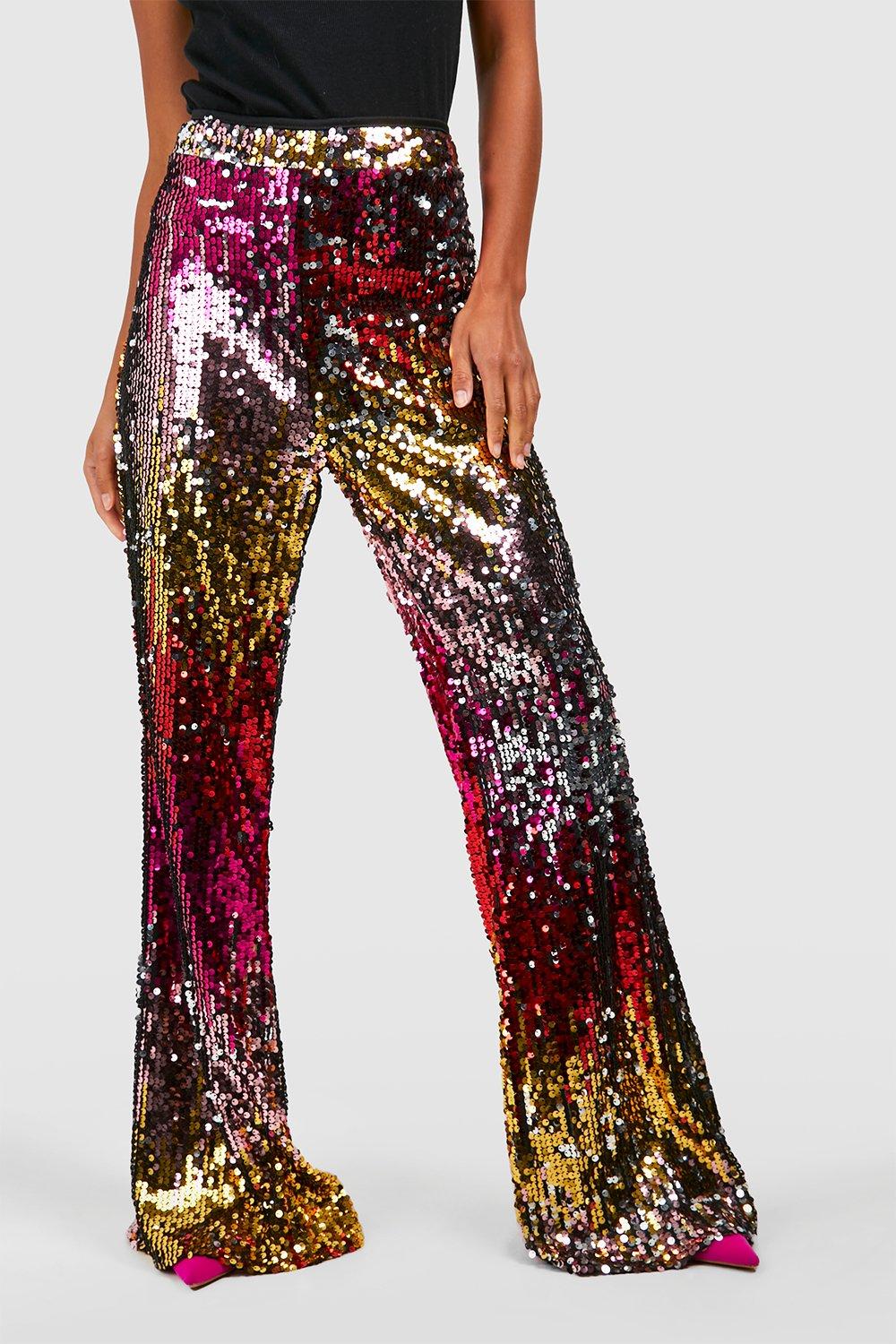 Women's Petite Multicoloured Sequin High Waist Flare Trouser