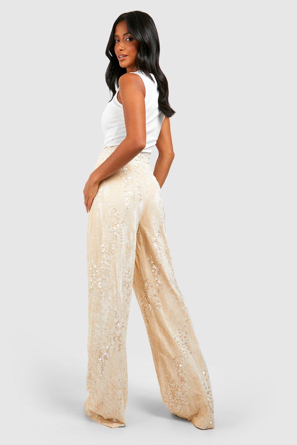 Petite Gold Sequin Wide Leg Trousers