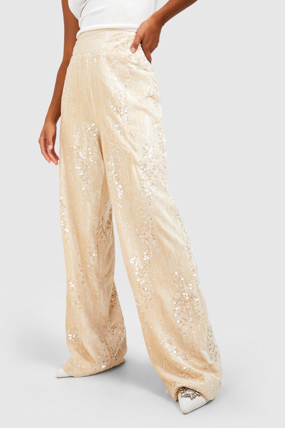 Petite Velvet Sequin Wide Leg Trouser