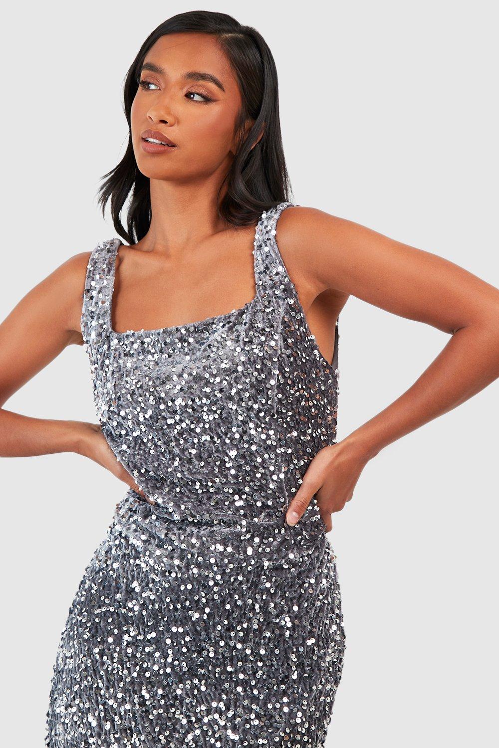 Square neck sequin clearance dress