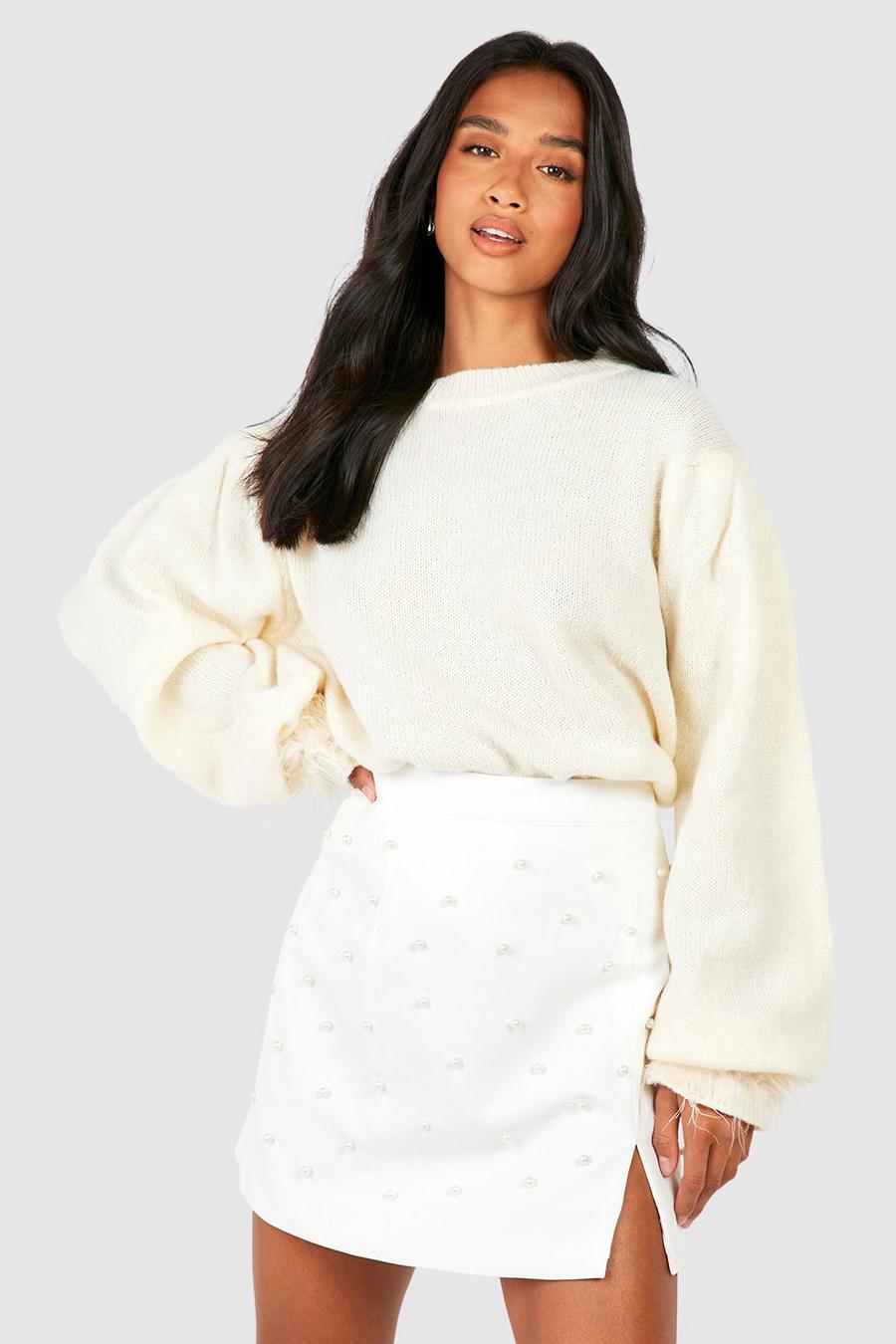 Petite - Mini-jupe avec détail perlé, White image number 1