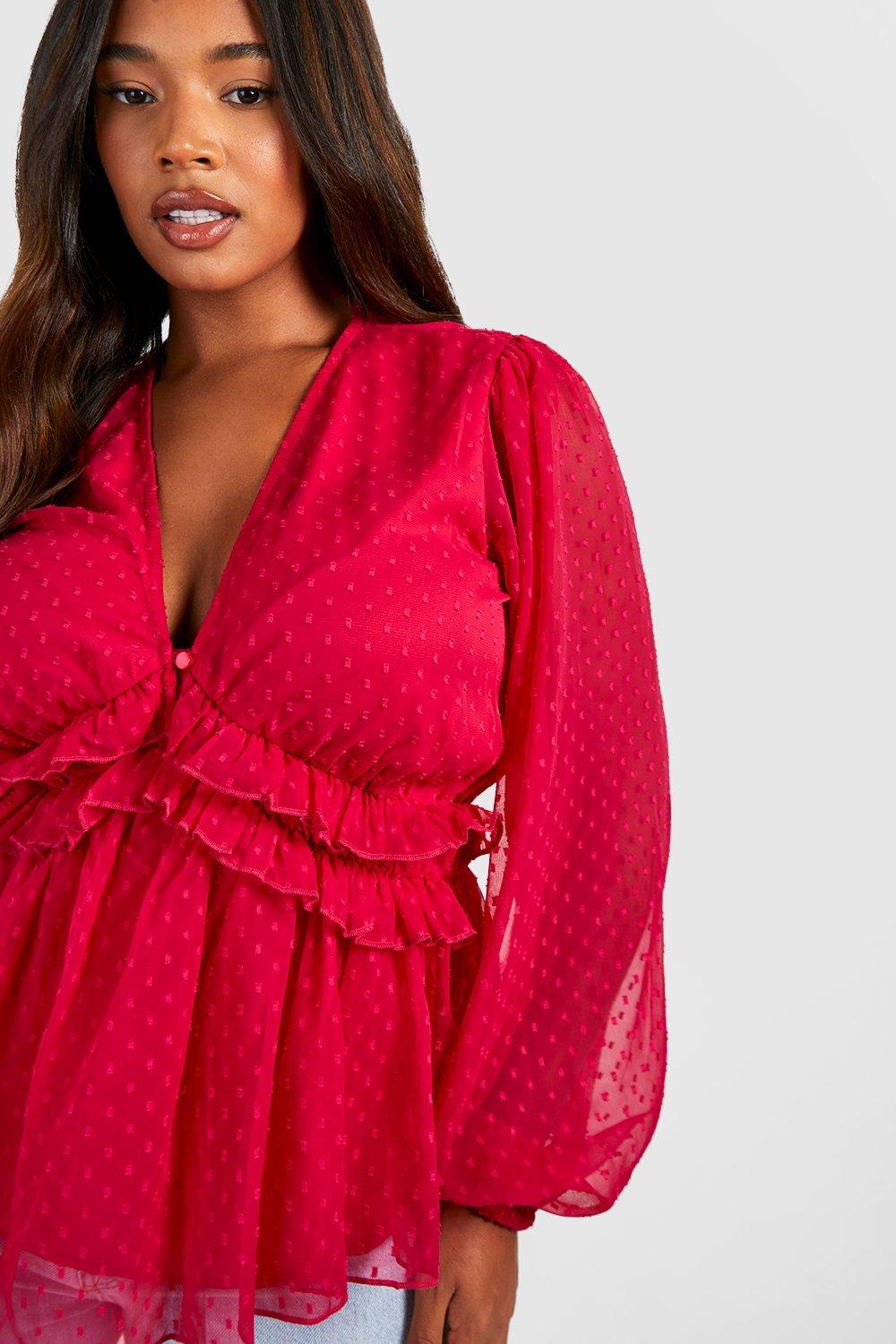 Plus size red polka dot blouse deals