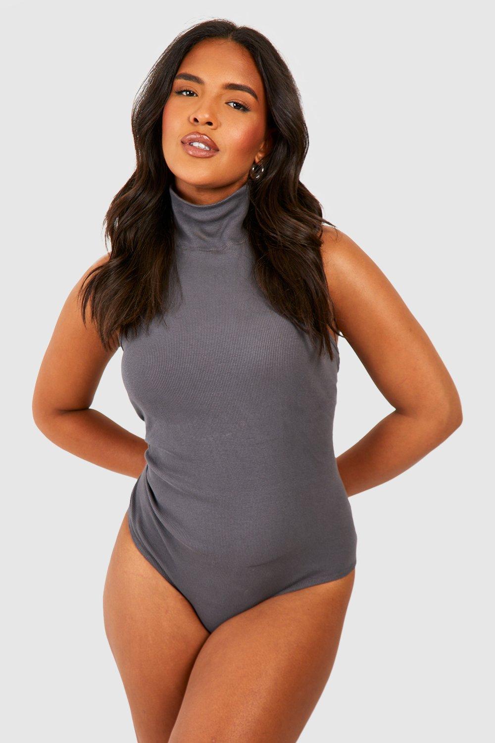 Plus Ribbed Sleeveless Racer High Neck Bodysuit