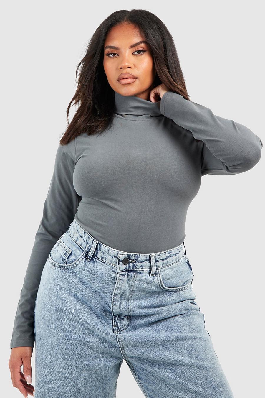 Charcoal Plus Cotton Long Sleeve Roll Neck Top  image number 1