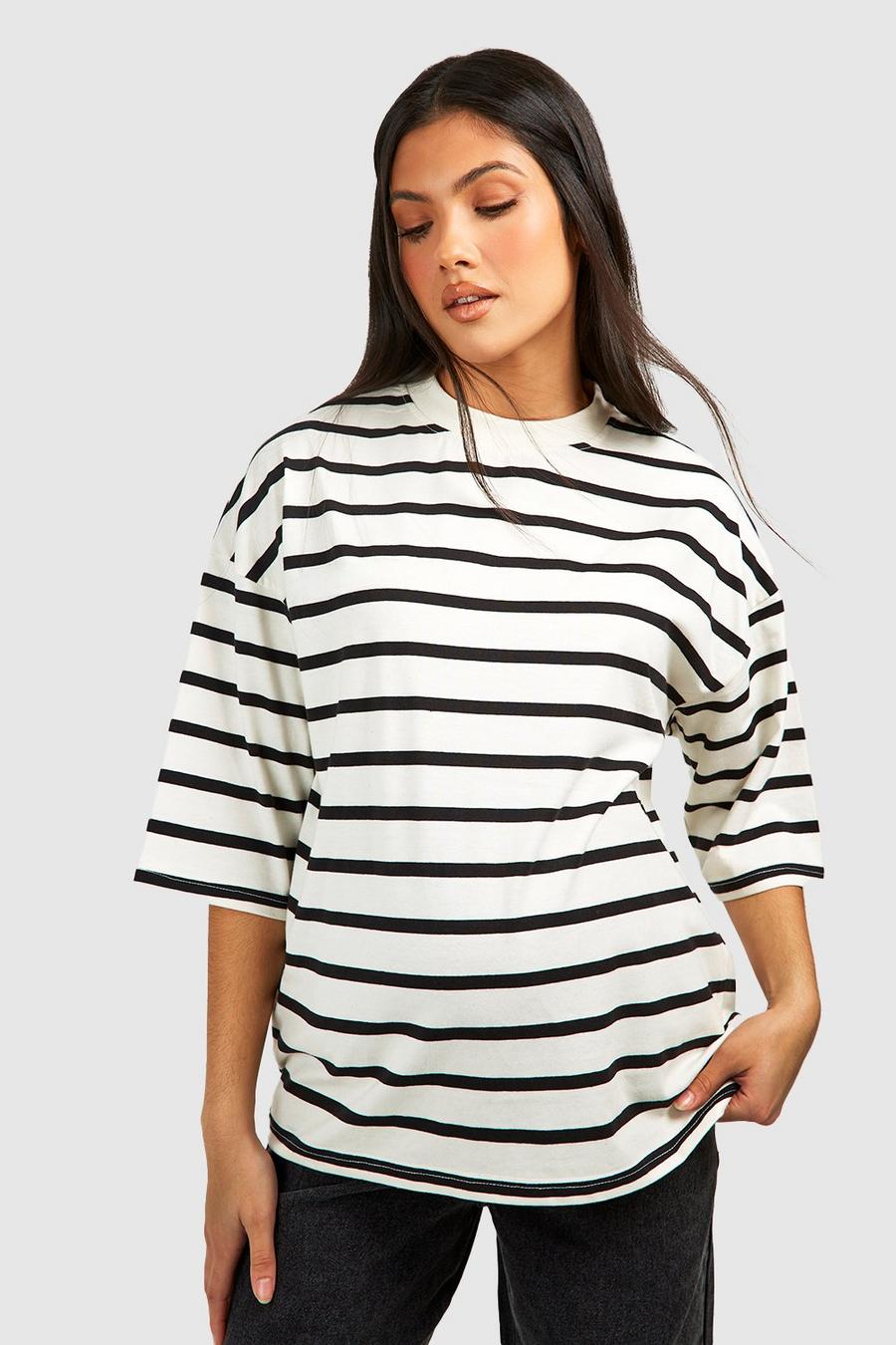 Black Maternity Crew Neck Stripe T-shirt