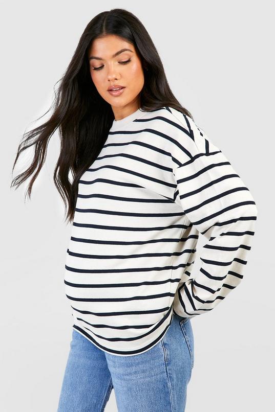 Women's Maternity Crew Neck Long Sleeve Stripe Top | Boohoo UK
