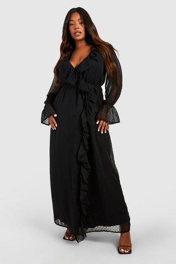 Plus Dobby Flare Sleeve Maxi Dress black