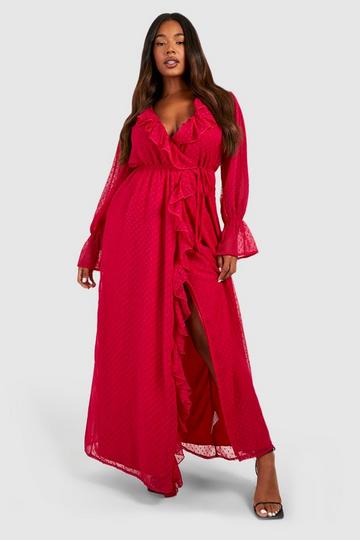 Plus Dobby Flare Sleeve Maxi Dress magenta