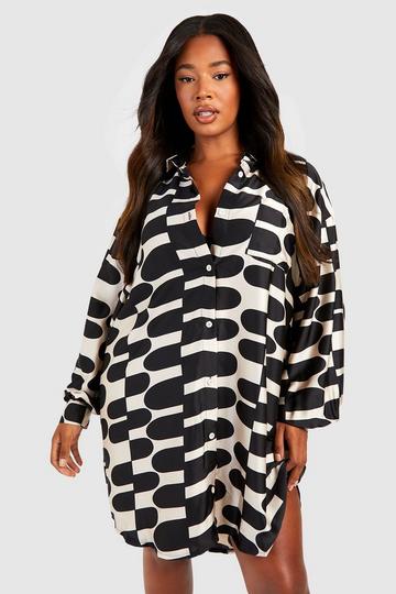 Black Plus Printed Oversized Shirt Dress