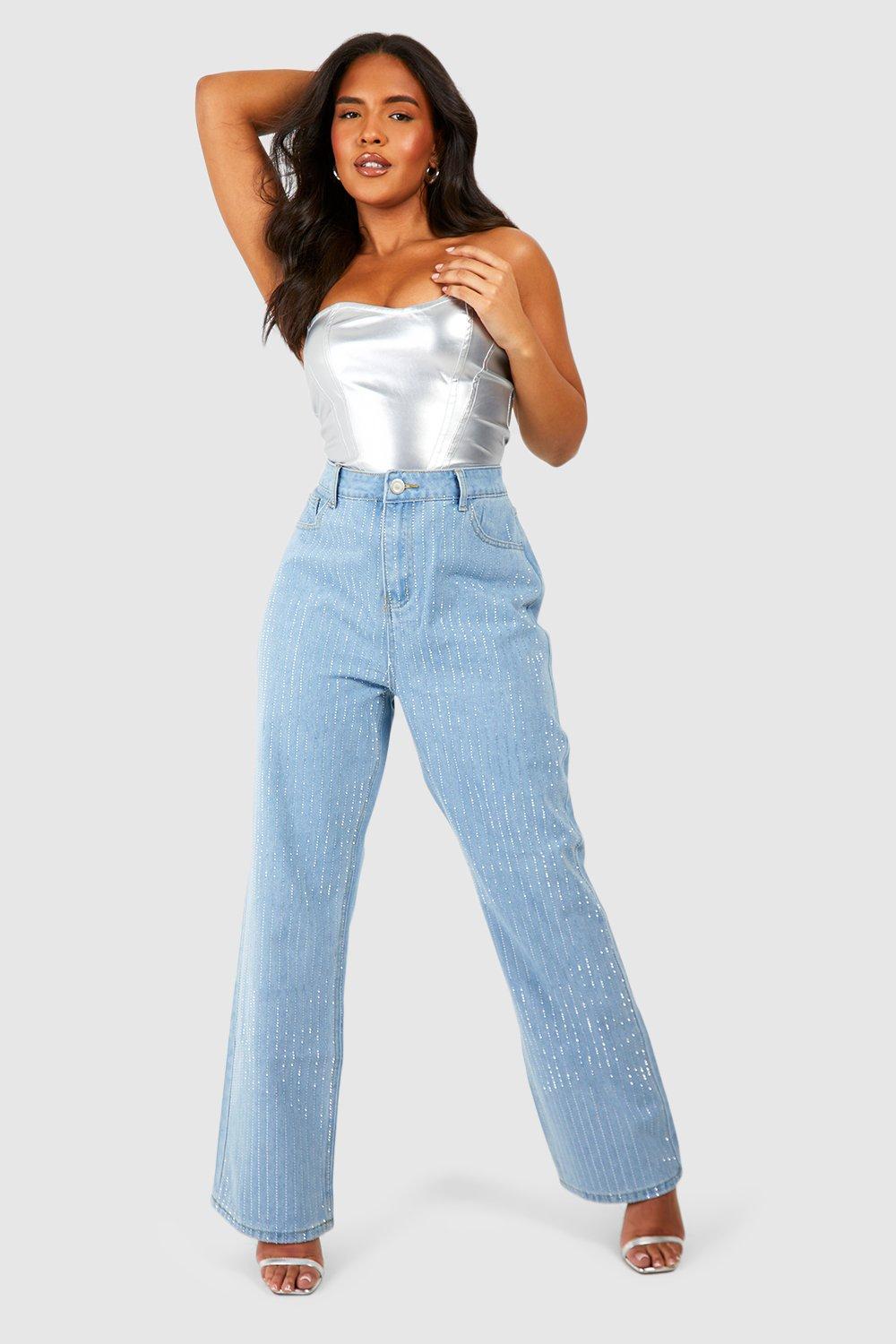 Women Vintage High Waist Straight Leg Jeans Blue Wide Leg Jean