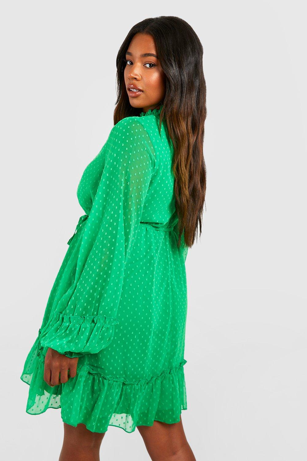 Boohoo green 2025 polka dot dress