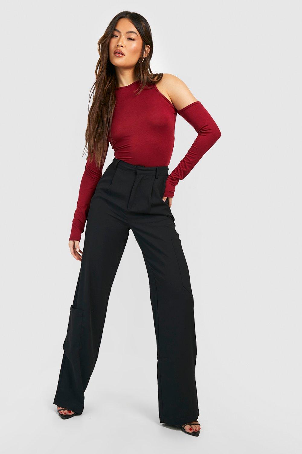 Black Ribbed Jersey Crop Wide Leg Trousers