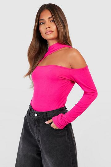 Jersey Knit High Neck Bodysuit fuchsia