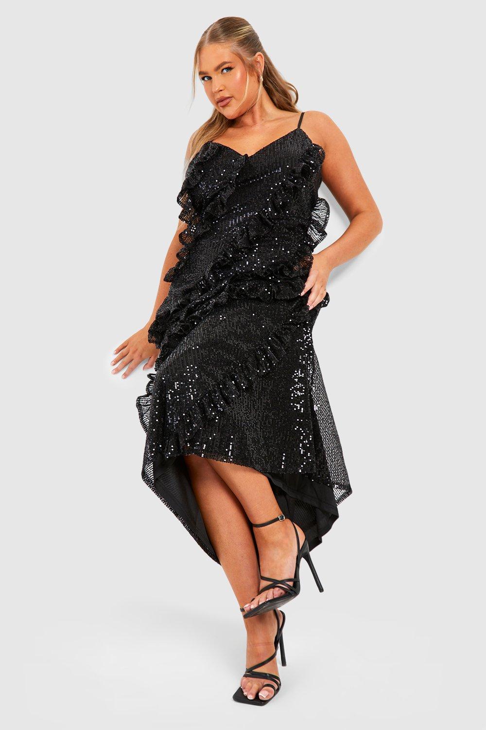 Boohoo plus sequin maxi hot sale dress