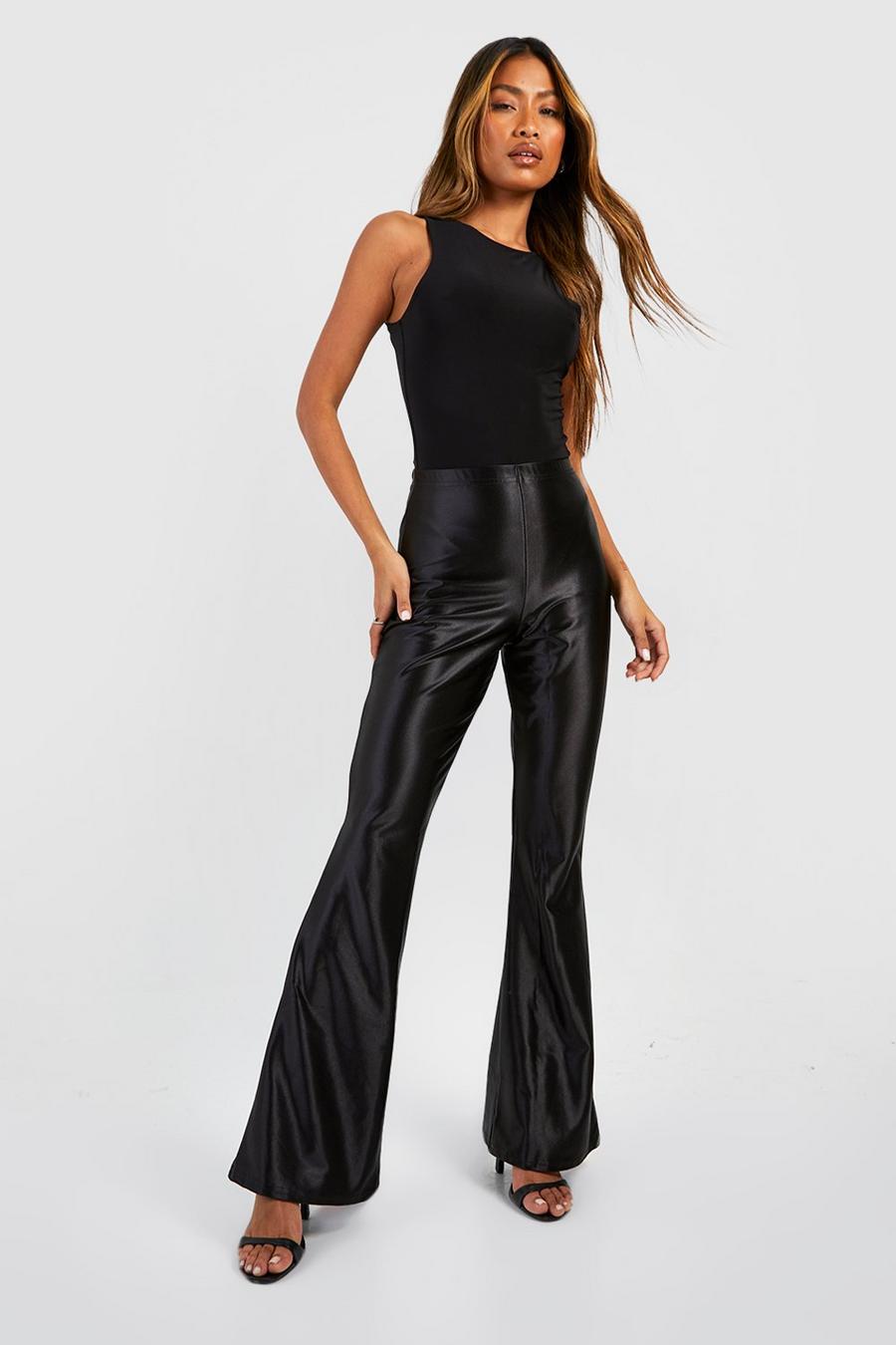 Black Stretch Satin Fit & Flare Trousers image number 1