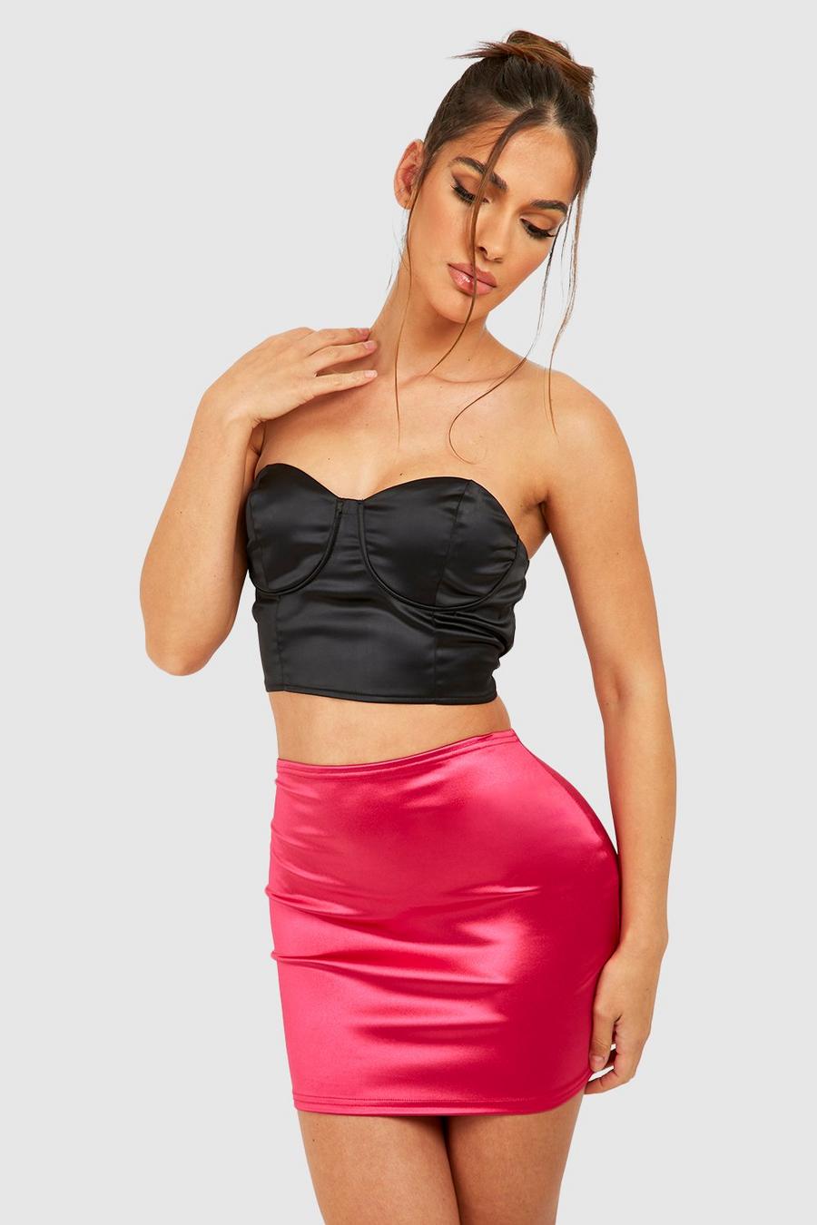 Hot pink Stretch Satin Super Mini Skirt image number 1
