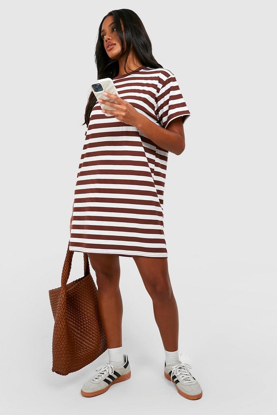 Chocolate Oversized Striped T-shirt  Dress