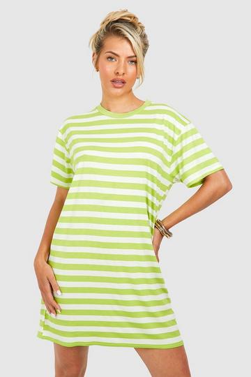 Chartreuse Yellow Oversized Striped T-shirt Dress