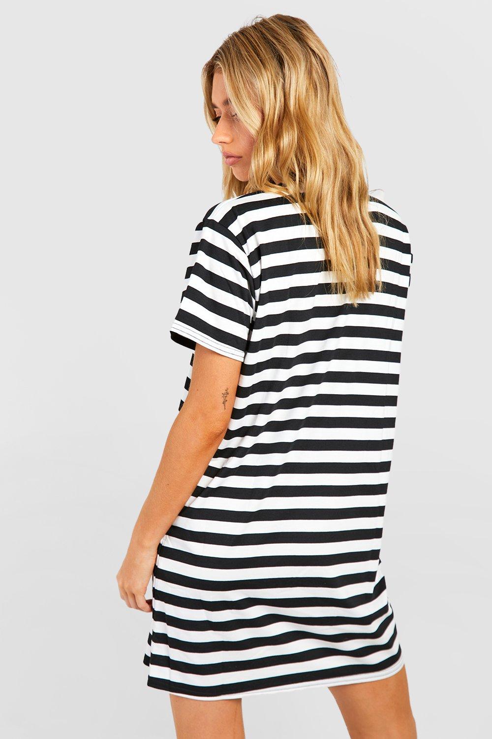 boohoo Oversized Stripe T-Shirt Dress - Purple - Size 6