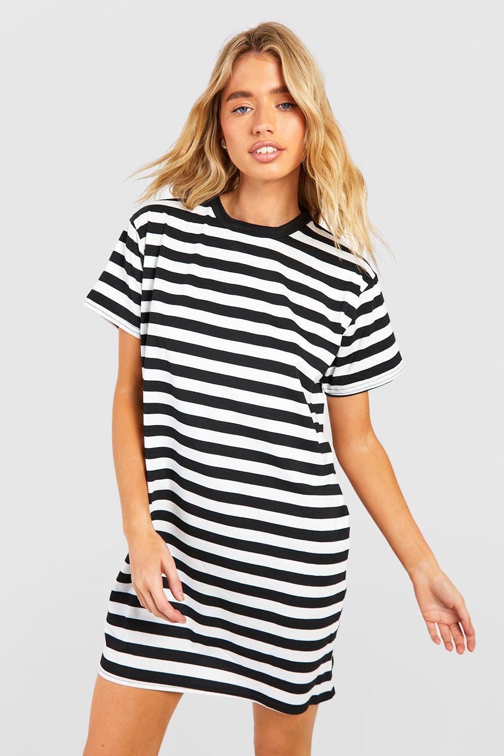 Black and white striped t shirt dress online