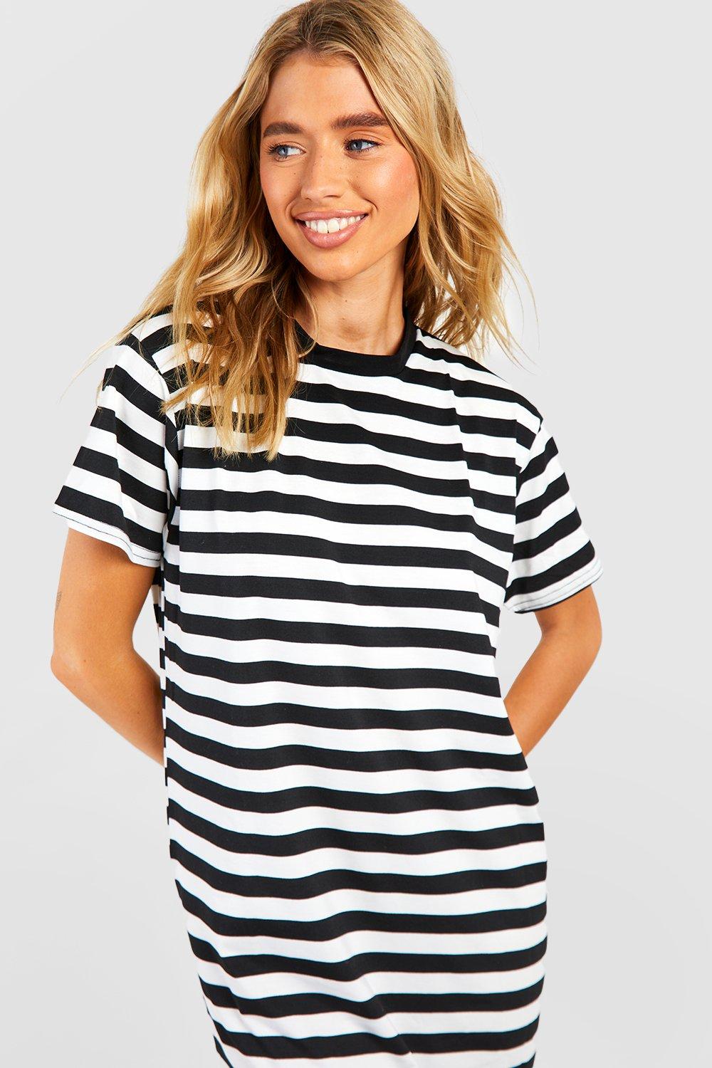 Boohoo black and white striped dress sale