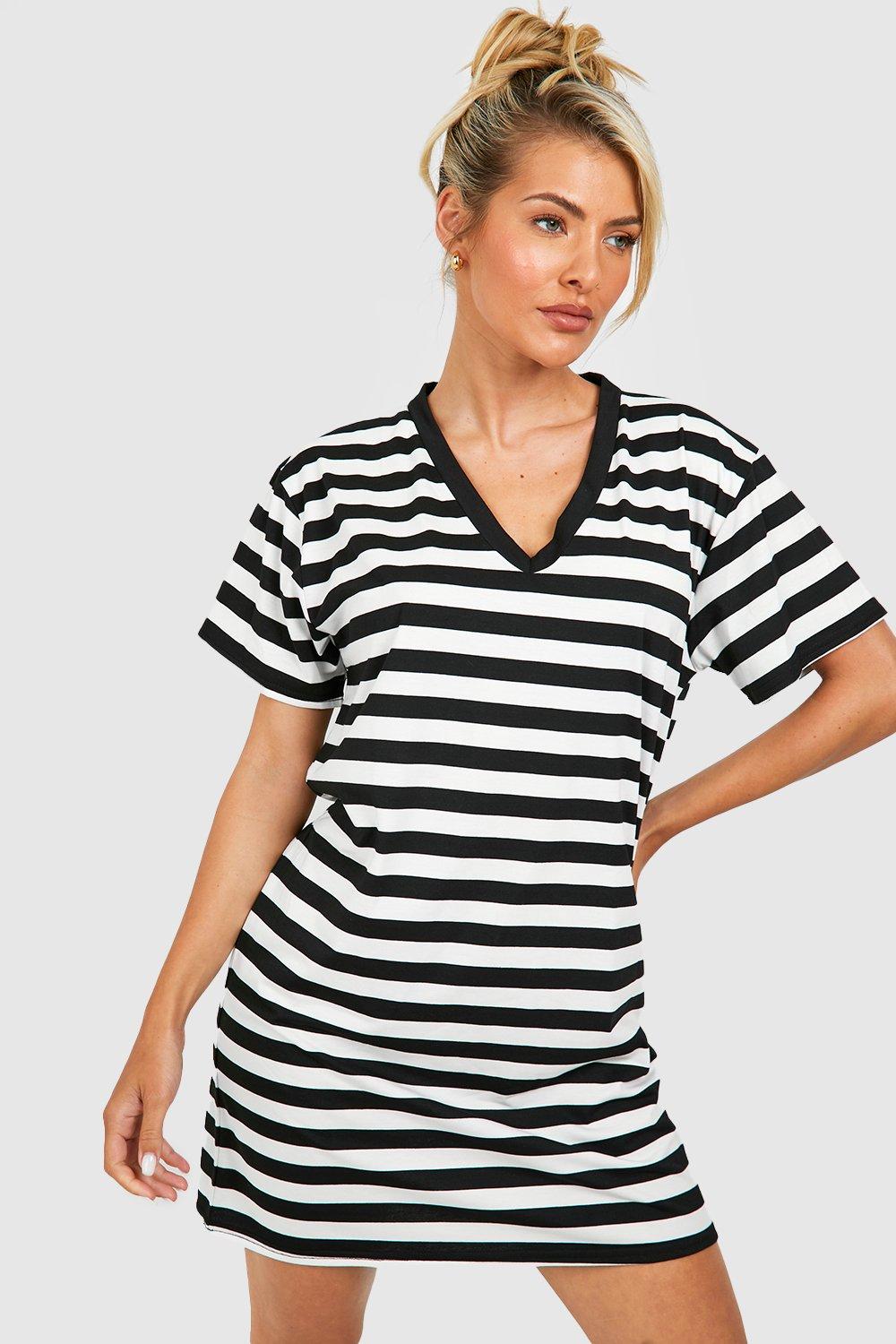 Striped v neck t best sale shirt dress