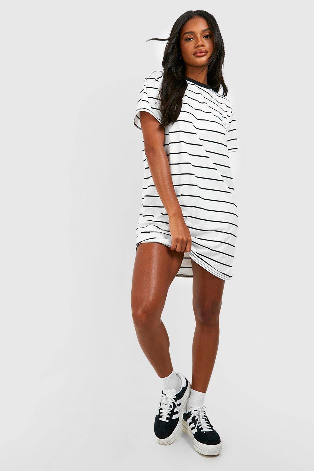 Boohoo black and outlet white striped dress