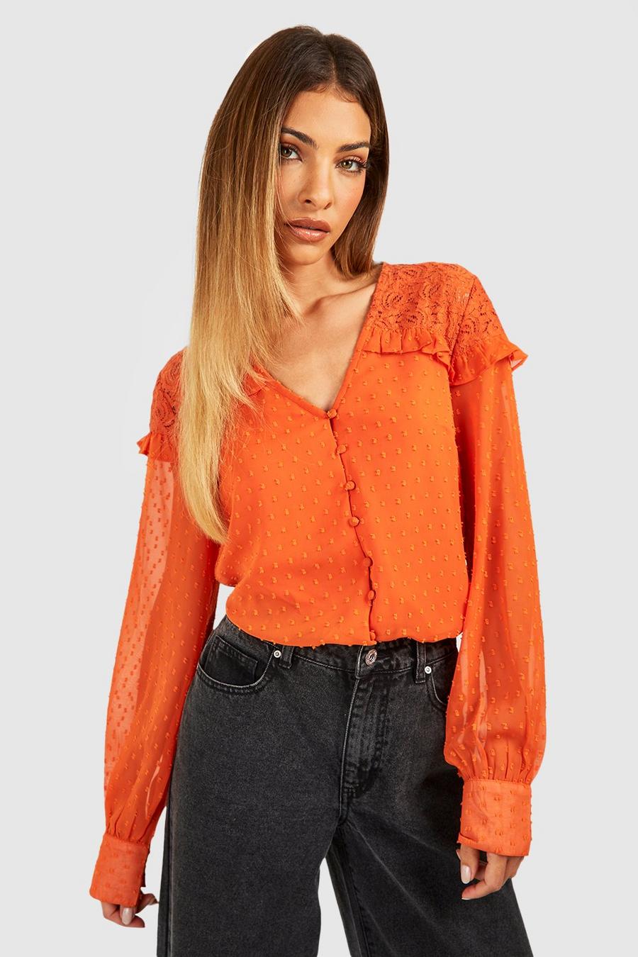 Rust Dobby Lace Detail Blouse 