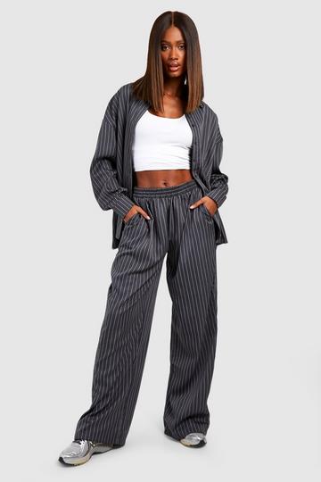 Pinstripe Elasticated Waist Straight Leg Trousers grey