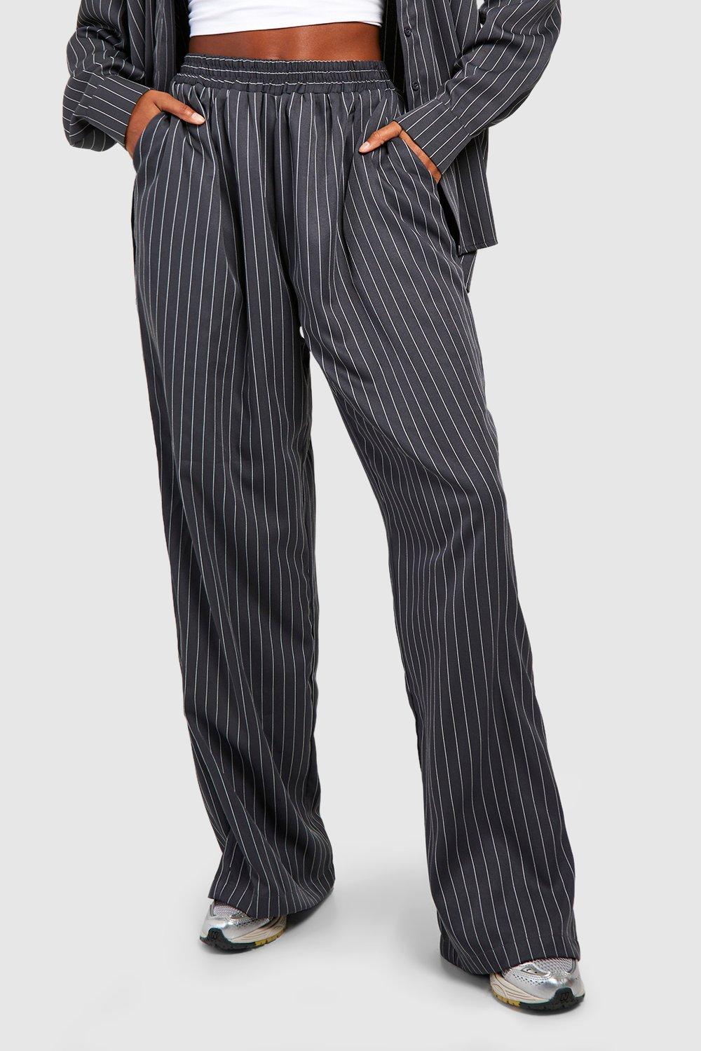 Pinstripe Elasticated Waist Straight Leg Trousers