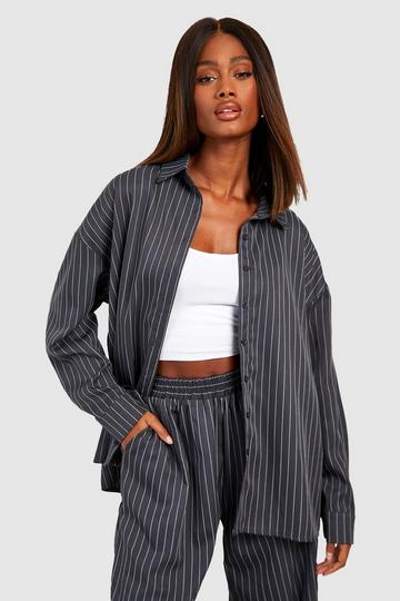 Pinstripe Pocket Detail Relaxed Fit Shirt grey