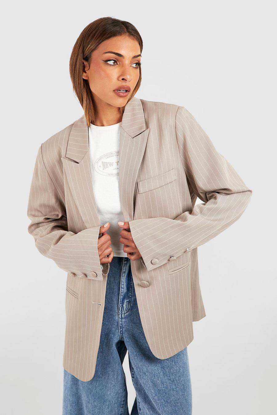 Single Breasted Pinstripe Relaxed Fit Tailored Blazer