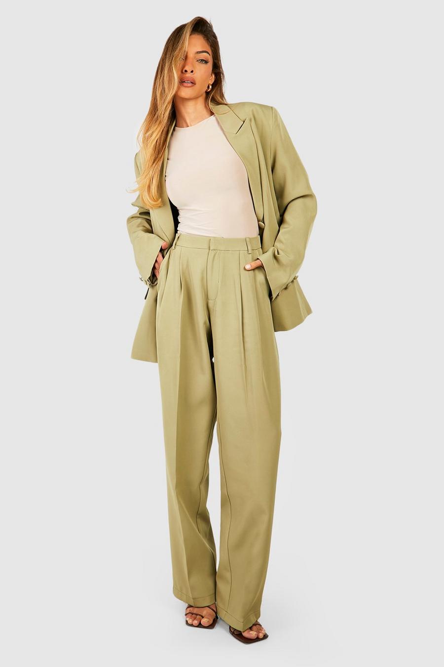 Olive Pleat Front Straight Leg Tailored Pants image number 1